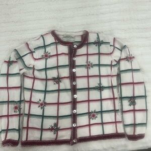 Susan Bristol VINTAGE Floral HAND EMBROIDERED Sweater- Red and Green